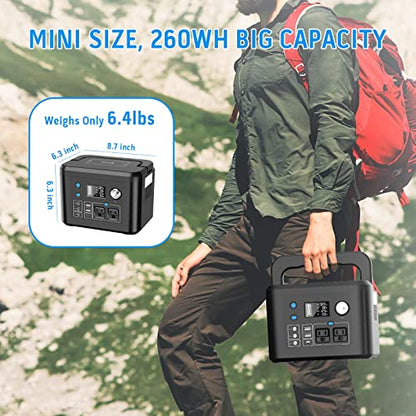 350W Portable Power Station, 260Wh Lithium Solar Generator for Camping - color: Black
