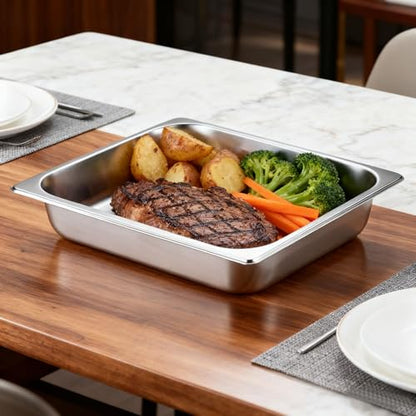 4 Pack Half Size Hotel Pan, 1/2 Size 2.5 Inch Deep Stainless Steel Steam Table Pan, Stackable Steam Pan, Half Pans for Chafing Dishes, Breading Trays for Home, Party, Hotel, Buffet