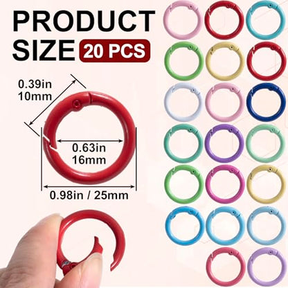 HINZIC Metal Spring O Rings, Round Colorful Keychain Snap Clip - color: mixed color,20pcs,25mm