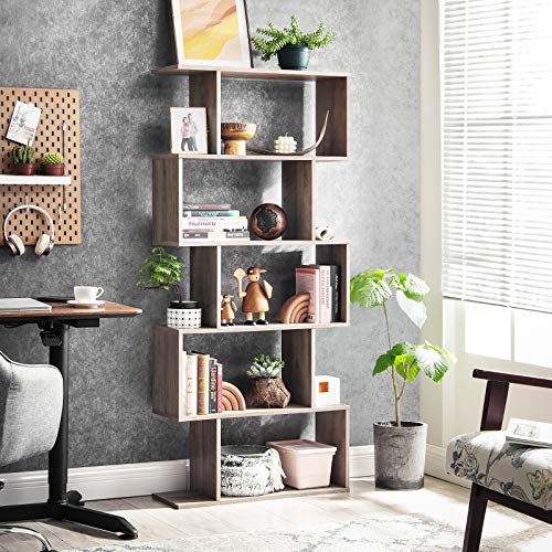 VASAGLE 5-Tier Bookcase, Open Storage, 27.6 x 9.4 x 62.6 Inches - color: Greige, style: 5-Tier (27.6"W)