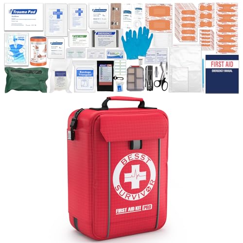 Besst Survivor Comprehensive First Aid Kit -Labeled Compartments for Trauma & Emergencies, Compact Emergency Kits for Car, Boats, Camping, Hurricanes and Outdoor Emergencies Survival -265 Piece - size: Large