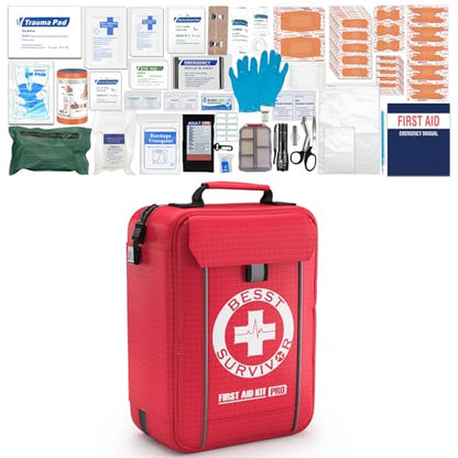 Besst Survivor Comprehensive First Aid Kit -Labeled Compartments for Trauma & Emergencies, Compact Emergency Kits for Car, Boats, Camping, Hurricanes and Outdoor Emergencies Survival -265 Piece - size: Large