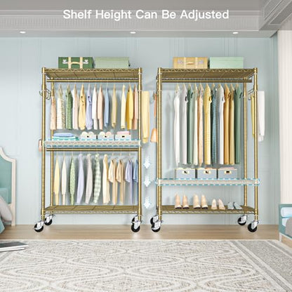 FUTASSI P1 Rolling Clothes Rack, Metal Garment Closet Organizer with Wheels - color: Gold, size: P1