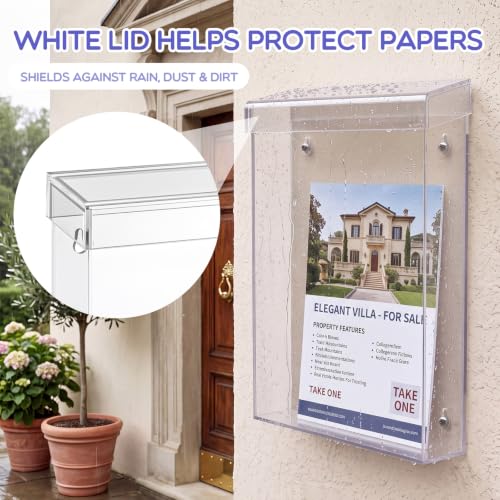 Thyle 1 Pcs 6 x 9 Inch Outdoor Brochure Holder with Lid Acrylic Wall Mount Literature Box with Self Closing Lid Waterproof Clear Heavy Duty with Screws for Flyer Document Pamphlet Display (Clear) - color: Clear