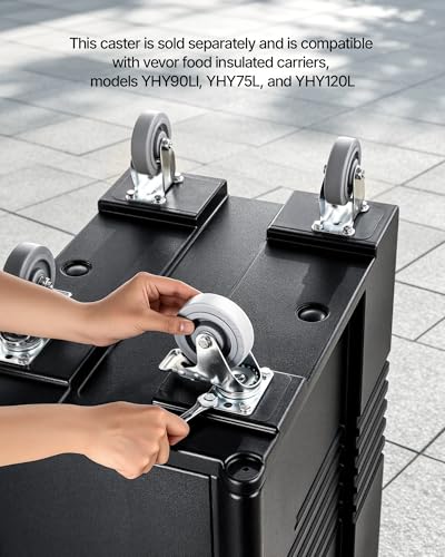 VEVOR Caster Wheels, 5 Inch Heavy Duty Casters, Compatible with VEVOR Insulated Food Pan Carrier, Set of 4 (2 Swivel with Brake, 2 Rigid) - size: 5 Inch