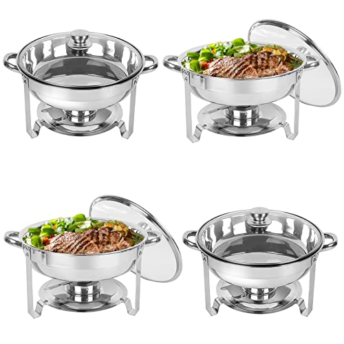 IMACONE Round Chafing Dish Buffet, 4 Pack, 5QT Glass Lid Chafer - color: Glass