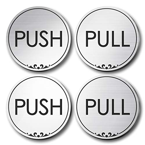 Push and Pull Sign for Doors, Brushed Silver, Engraved, 2 Inches, Fade - size: 2x2