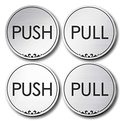 Push and Pull Sign for Doors, Brushed Silver, Engraved, 2 Inches, Fade - size: 2x2