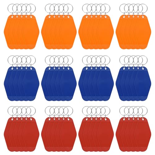 Blank Hotel Keychain Tags [60PCS] - Plastic Rhombus Blank Motel Keychain with Key Rings - color: Orange/Wine/Navy