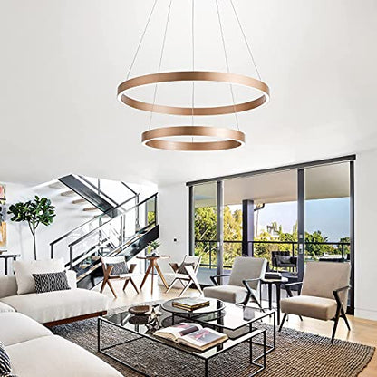 MADEM Modern LED Chandelier 2-Ring Circular Dimmable Pendant Light,Gold - color: Gold, size: 2 Rings