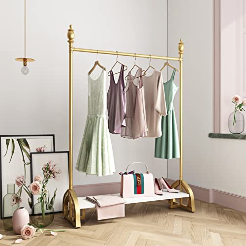 Gold Clothing Rack, Boutique Gold Clothes Racks with Shelf for Display, Heavy Duty Garment Rack for Retail Use (47.24L) - style: single-47