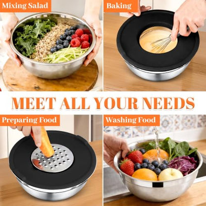 21PCS Mixing Bowls with Lids Set - 7 Nesting Mixing Bowls, 3 Graters, 11 Baking Tools, Lids, Stainless Steel Mixing Bowls for Mixing & Baking, Size 0.7/1.1/1.5/2.1/3.5/4/4.5 QT, Black - color: Mixing bowls 16Pcs Black-set