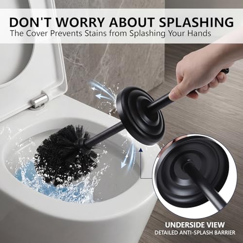 Stainless Steel Toilet Bowl Brush and Holder Set for Bathroom Long Handle - color: Black