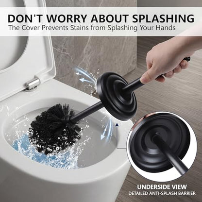 Stainless Steel Toilet Bowl Brush and Holder Set for Bathroom Long Handle - color: Black