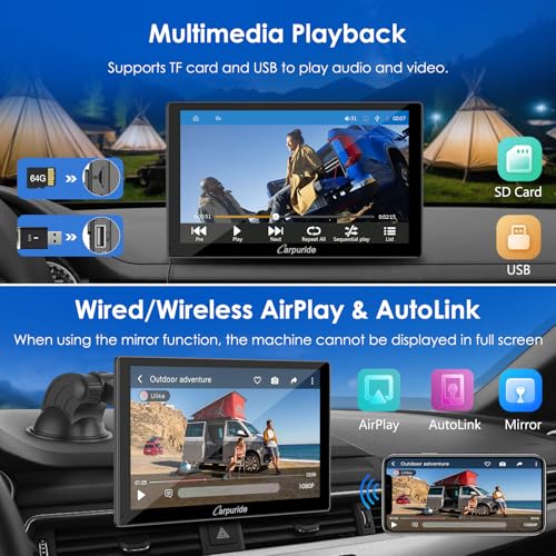 CARPURIDE 9 Inch Carplay Screen for Car, Compatible with Wireless/Wired - size: 9 inch