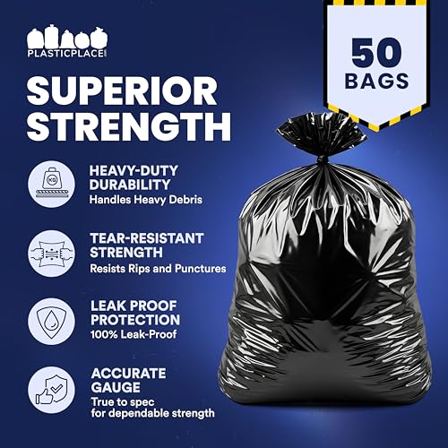 Plasticplace Contractor Trash Bags 55-60 Gallon, 3.0 Mil, Black Heavy Duty Garbage Bag, 38” X 58” (50Count) - color: Black, size: 50 Count (Pack of 1)