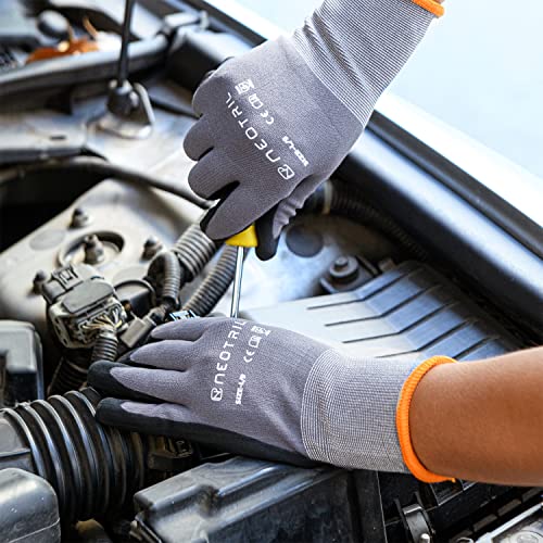 NEOTRIL Safety Work Gloves MicroFoam Nitrile Coated-3/6/12/36 Pairs,Breathable Nylon Working Gloves for Men Women - color: 12 Pairs/ Grey