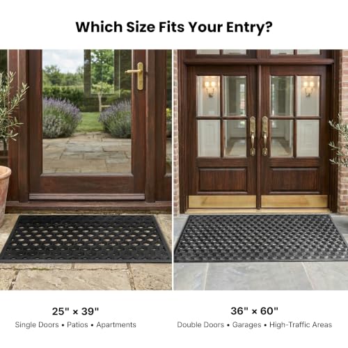 Subhera Collection Heavy Duty Rubber Door Mat 25"×39" Non-Slip Drainage with Dirt Scraper | Outside Doormat for Front Pool Deck & Patio All-Weather 100% Won't Curl or Blow Away - size: 2'1" x 3'3" (Rectangular)