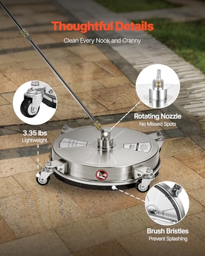 VEVOR 16.5 Inch Pressure Washer Surface Cleaner, 4000 PSI Stainless Steel Attachment with 4 Wheels, 2 Nozzles, 1/4 Inch Quick Connect and 2 Wands for Concrete, Patio, Deck - size: 16.5 Inch w/ Wand & Wheels
