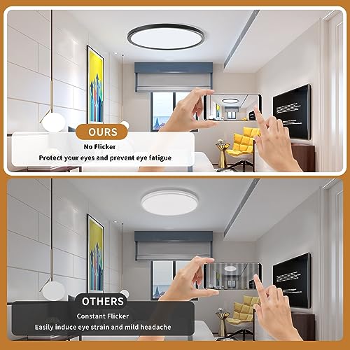 6-Pack 12Inch LED Ceiling Lights Flush Mount Black 3200LM, Dimmable Ceiling Light Fixtures, 3000K 4500K 6000K CCT, 24W Super Slim Low Profile Modern Ceiling Light for Bedroom Bathroom Hallway Kitchen - color: Black, size: 6 Packs