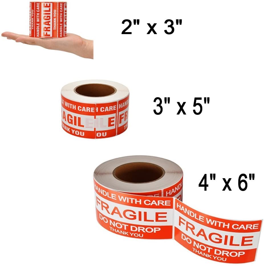 SJPACK Large Fragile Stickers 4'' x 6'' Eye-catching Fragile - Handle with Care - Do Not Drop - Thank You Shipping Labels(500 Labels/Roll) (20 Rolls) - size: 20 Rolls