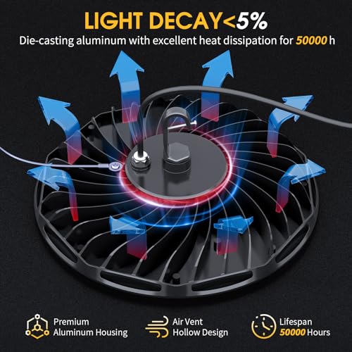 Elaruslux 200W 8 Pack UFO LED High Bay Light with Reflector 28,000lm 5000K LED High Bay Lights AC110-277V 5' Cable with Plug Waterproof UFO Lights for Garage Shop Gym Factory - size: 8 Pack