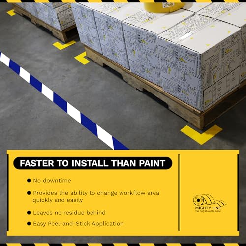 Mighty Line Diagonal Hazard Floor Marking Tape, 100 ft Roll - size: 2 inch, style: Yellow With Magenta Chevrons