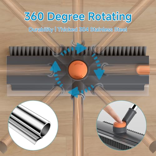 3 in 1 Floor Scrub Brush with 52" Long Handle, Heavy-Duty Stiff 90° Bristle Floor Scrubber, Shower Scrubber with Squeeze, Cleaning Brush for Bathroom Pool Garage Glass Tile Concrete Gray - color: Gray