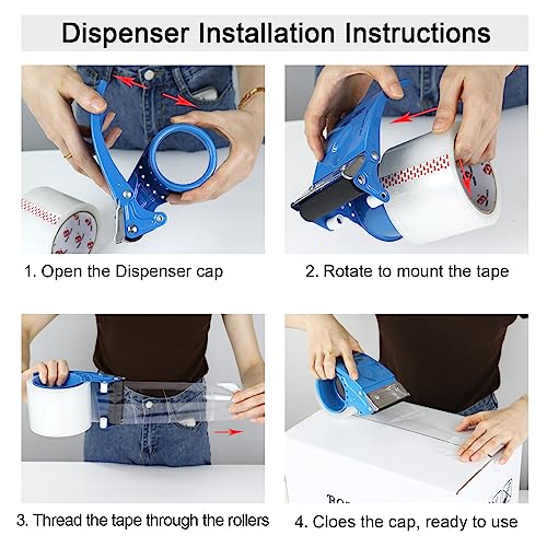3 Inch Wide Packing Tape with Dispenser,2.4 Mil x 55 Yards Heavy Duty Packaging Tape Refill for Shipping,Industrial Grade,Urtal Strong Boxing Tape for Moving,Mailing and Storages (Clear) - color: Clear