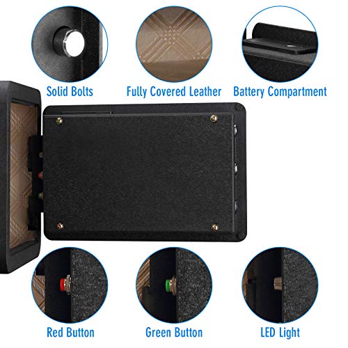 Tenamic Biometric Fingerprint Safe Box 0.85 Cubic Feet Fireproof Waterproof Safe Box with Induction Light and Leather, Solid Alloy Steel Office Hotel Home Cabinet Safe, Black - size: 0.85 cuft Biometric