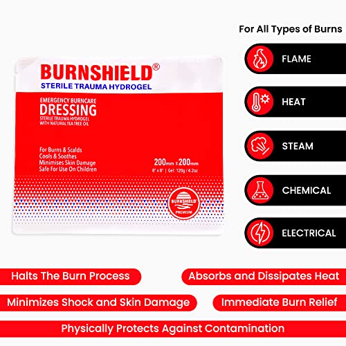 Burnshield Sterile Emergency Burn Dressing 8"x8" (20cm x 20cm) Cools The Burn