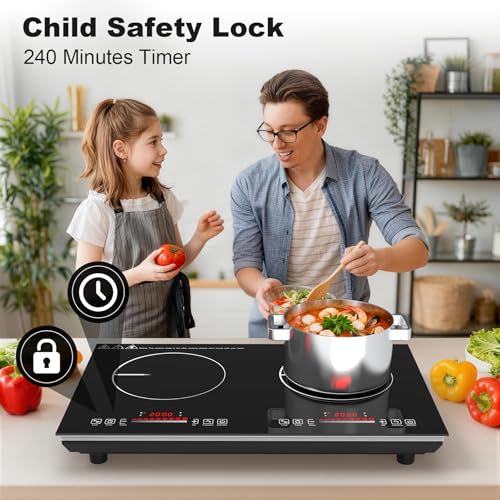VBGK 2 burner Induction cooktop,110V 4000Winduction hot plate with touch Control,9 Power Levels, Kids Lock & Timer,LED touch control 2ourner induction cooker - size: induction plate