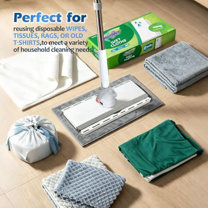 Masthome Hands Free Snap Grip Clamp Flat Mop. Includes 2 Microfiber Cloths - color: Large White Orange