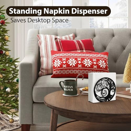 Napkin Holder for Table Metal Standing Napkin Holders for 5-inch Paper Napkins, Mail Bills Elegant Napkin Dispenser for Dining Room, Kitchen - size: Cocktail Napkin 5x5" - Black Whirl Tree