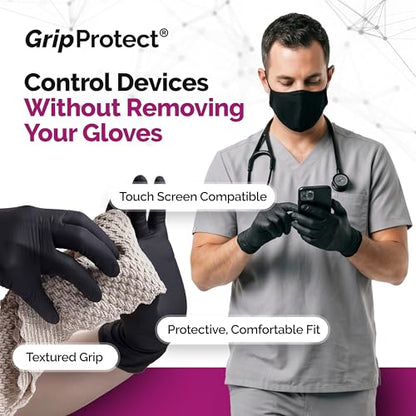 GripProtect Precise 5 Mil Black Nitrile Gloves, Chemical Resistant Gloves - size: XL