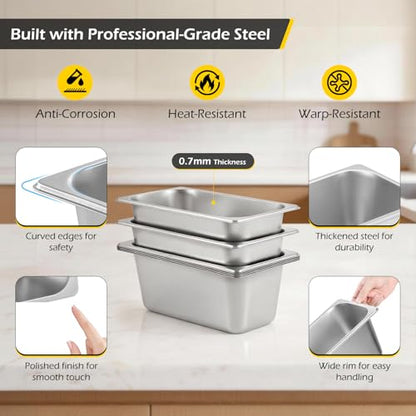 Dyna-Living Steam Table Pan with Lid 1/3 Size 6 Inch Deep 6 Pack Hotel Pans - color: With Lids, size: 6 Inch Deep