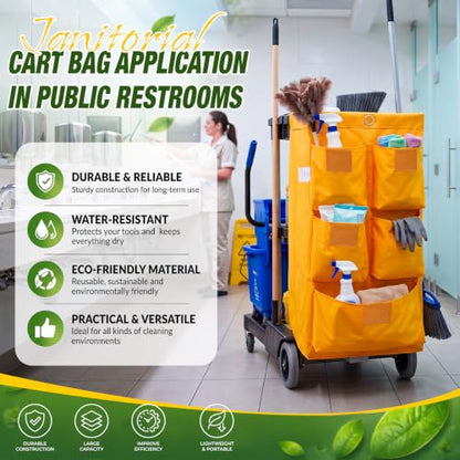 Meanplan 2 Pack Cleaning Cart Bag 20 Gallon Replacement Janitorial Cart with 5 Pockets Thick Bag Zippered 27 x 15.75 x 11 Inch Large Capacity Commercial Cleaning Bags for Housekeeping Carts(Yellow) - color: Yellow