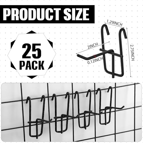 Moxweyeni 25 Pack Grid Wall Hooks, 2 Inch Black Gridwall Hanger - color: Black, size: 2 Inch