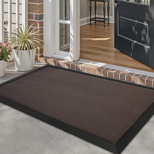 LUMI Outdoor Door Mat Traps & Hides Dirt 32x47, Outside Entrance, Brown - color: Brown, size: 2'8" x 3'11" (32"x47")