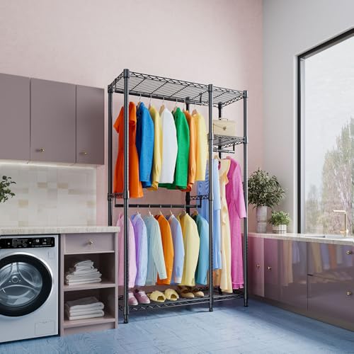 IZEUK Heavy Duty Garment Rack Wire Clothes Rack for Hanging Clothes (Black, 3 composition, 15.7" D x 43.3" W x 76.5" H) - color: Black, size: 2 Composition, 15.7"D x 43.3"W x 76.5"H