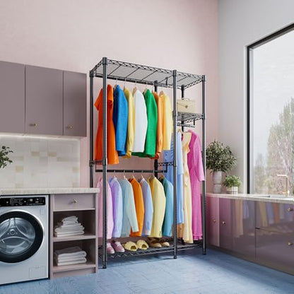 IZEUK Heavy Duty Garment Rack Wire Clothes Rack for Hanging Clothes (Black, 3 composition, 15.7" D x 43.3" W x 76.5" H) - color: Black, size: 2 Composition, 15.7"D x 43.3"W x 76.5"H