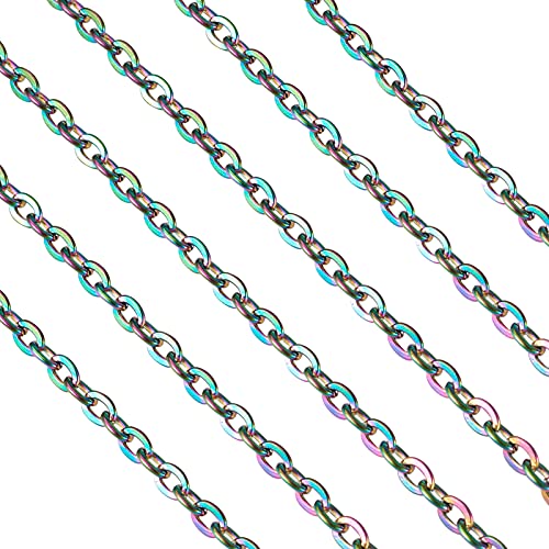 Craftdady 16.4 Feet Stainless Steel Cable Chain Link Multi-Color Unwelded Flat Oval Cross Chain 4x3mm with Spool for Jewelry Pendant Necklace Bracelet Making - color: Multi-Color, 5 Meters, 4x3mm
