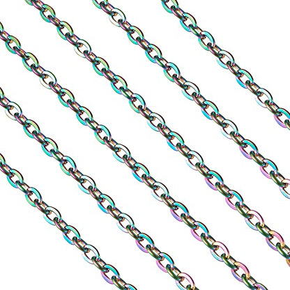 Craftdady 16.4 Feet Stainless Steel Cable Chain Link Multi-Color Unwelded Flat Oval Cross Chain 4x3mm with Spool for Jewelry Pendant Necklace Bracelet Making - color: Multi-Color, 5 Meters, 4x3mm