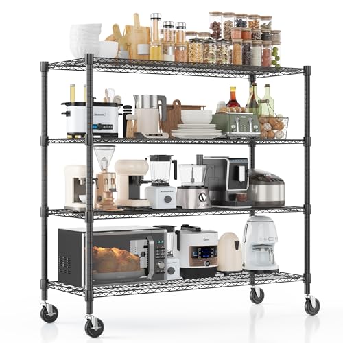 Homdox Heavy Duty Metal Shelves for Storage, 4 Tier Storage Racks and Shelving, Commercial Adjustable Wire Shelving Unit on Wheels, Garage Rack Pantry Shelves Kitchen Shelving, 18"x48"x72", Black - color: Black, size: 18"Dx 48"Wx 72"H, 4 Tier