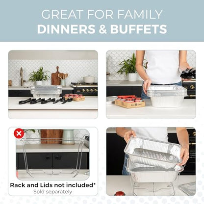 Alpha Living 6 Pack Refill Kit - Disposable Chafing Dish Buffet Set, Welded Body Food Warmers for Parties, Fuel Cans, Half Size Pans, Warming Trays - size: Refill Kit (No Racks)