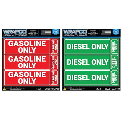 (12 Pack) Diesel Only Sticker & Gasoline Only Sticker Sign