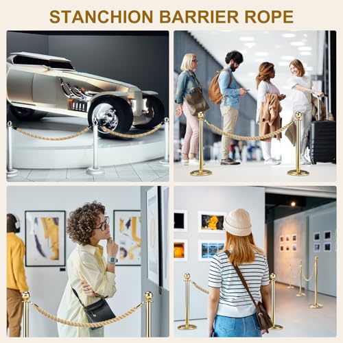 MECCANIXITY Twisted Stanchion Rope 5 Ft/1.5 M, Barrier Rope Twisted Post Ropes with Snap Hooks for Posts Stands Queue Divider Crowd Control, Champagne Golden - color: Champagne Golden, size: 5 Ft