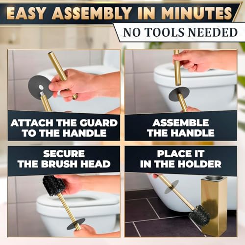 Gold Toilet Brush and Holder Set, Freestanding (Square Shape)