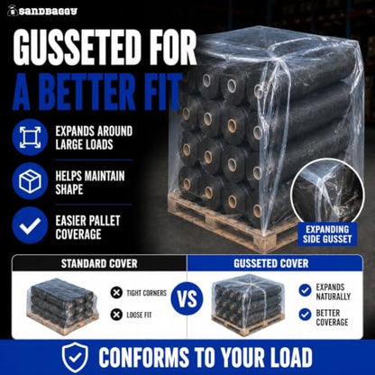 Sandbaggy Clear Pallet Covers | Made in USA | Tarp Fits Large Pallets Up to 55" x 55" x 75" | Built w/ 1 Month UV | Heavy Duty 1.5 Mil Thick (Pack of 25)