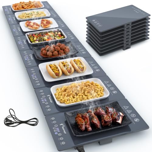 Warming Tray with Independent Temperature & Timer Control 66" x 15" Electric Warming Tray for Buffets Party Food Warmer with 17 Heat Levels 12H Timer Child Lock for Family Dinners Catering - size: 8 Panels（66" x15"）